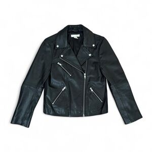 Genuine leather moto biker jacket